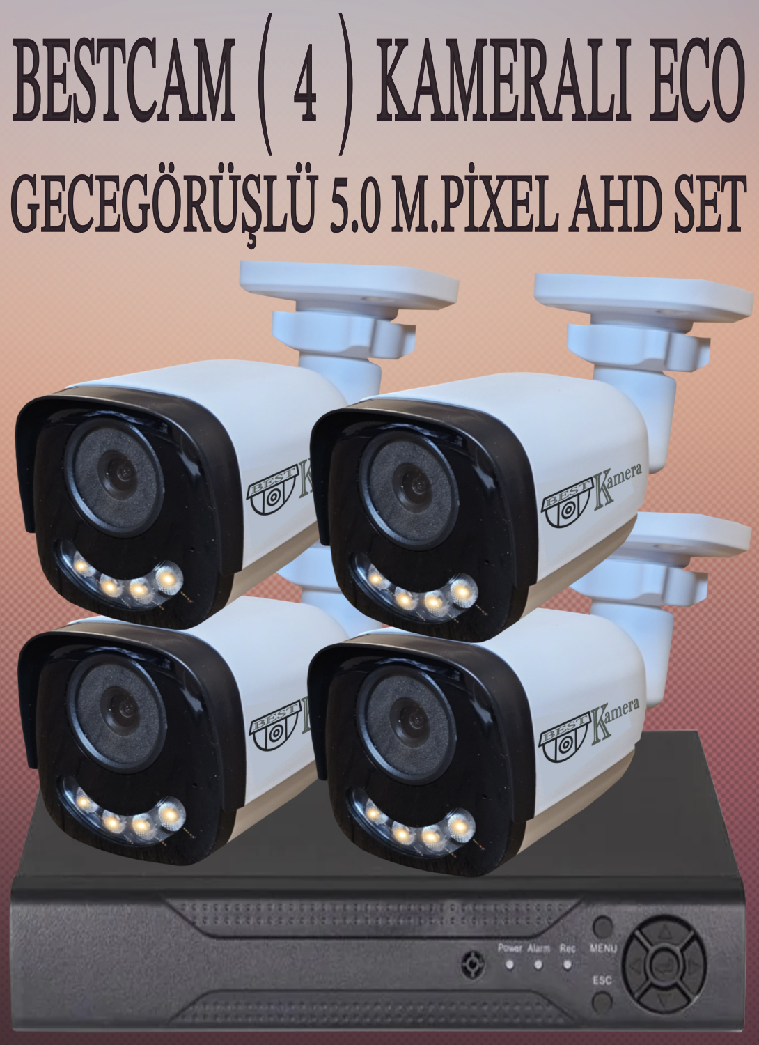 Bestcam (4) Kameralı Eco Set 5 Mega Piksel Sony Lensli Full HD Gece Görüşlü Güvenlik Kamerası Sistemi