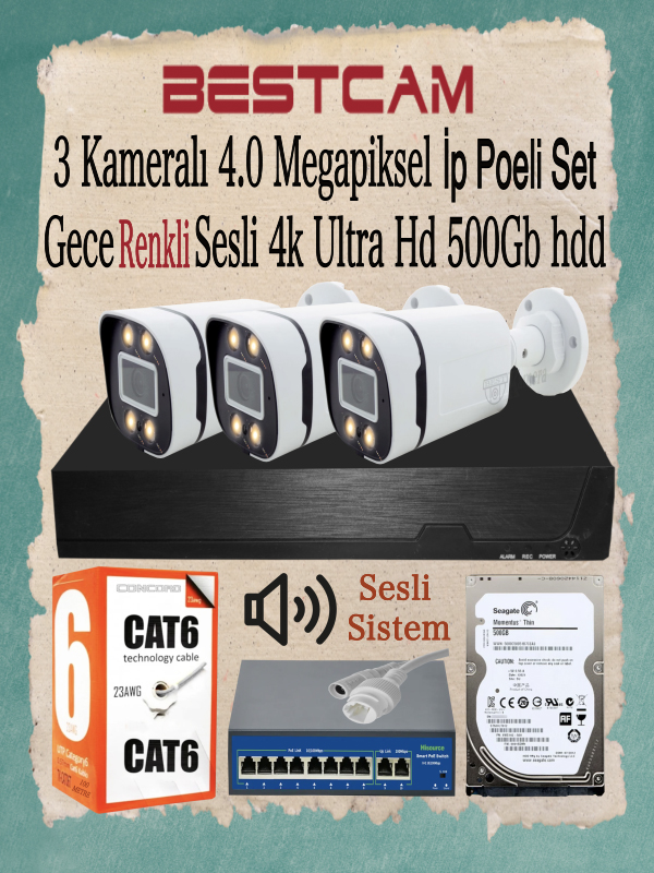 Nvr Poe Kit ( İP ) 3 Kameralı Hazır Tak Çalıştır Set