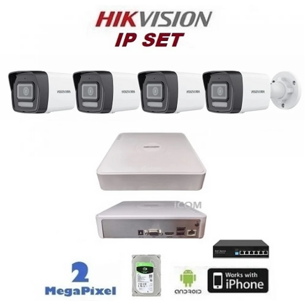 4 Kameralı Hikvision IP Poe Nvr lı Kamera Seti